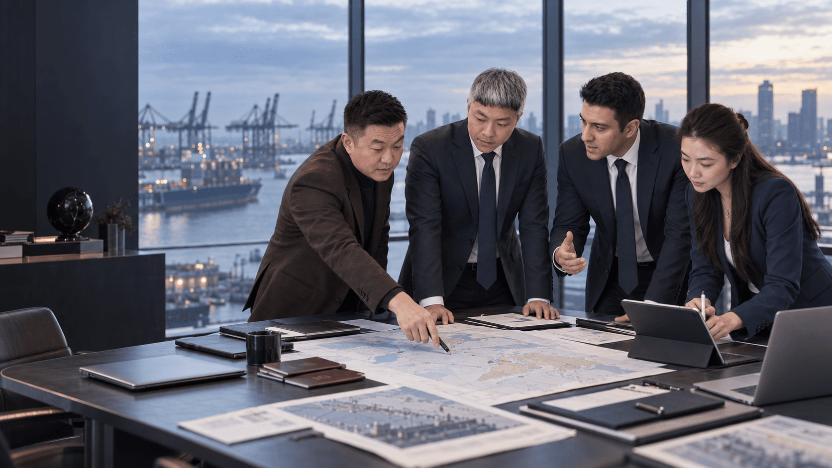 ArcBridge leaders Dato’ Robin Yeong, Johnson Toh, Sara Yeong and Dr. AJ Minai coordinating an international market-entry plan